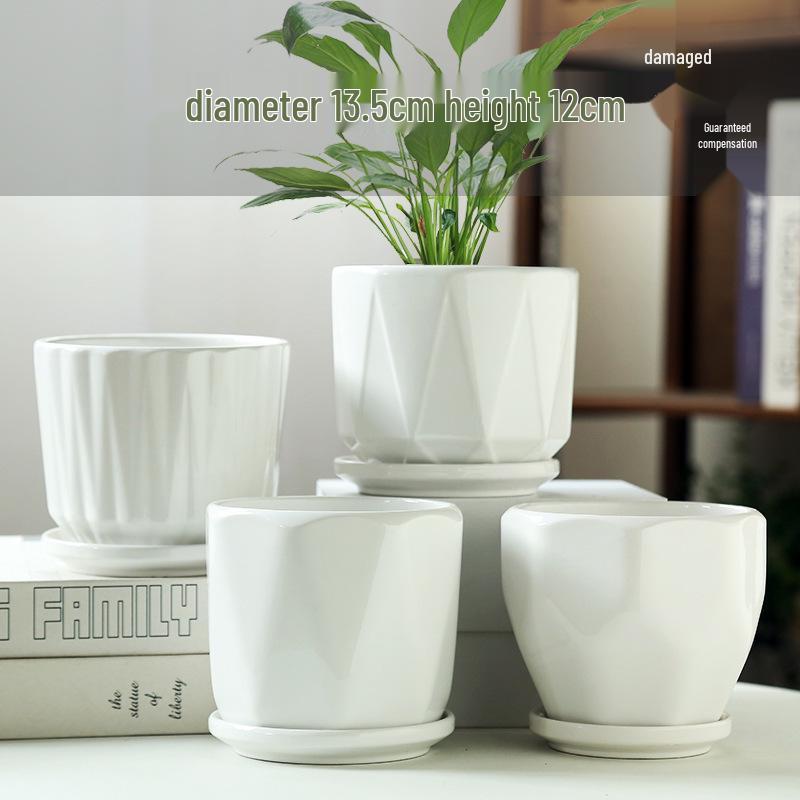 Elegant White Ceramic Flower Pot with Tray - Ideal for Ivy, Spider Plants, and Succulents
