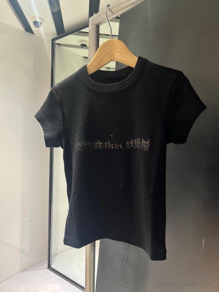 Women's Pink Rhinestone Letter Slim-Fit Round Neck Short Sleeve T-Shirt - Early Spring 2026 Arrival