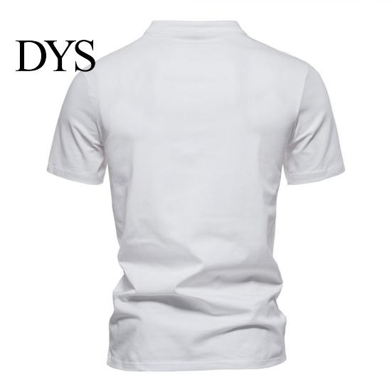 Summer T-shirt Stand Collar Deep V-Neck Short Sleeve Men Solid Color Slim Fit Tee Top Streetwear