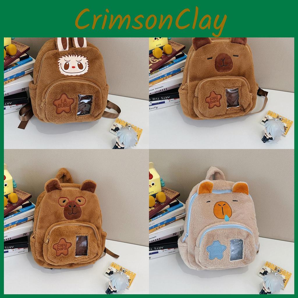 Capybara Plush Cartoon Backpack With Front Pouch For Teen Travel School
