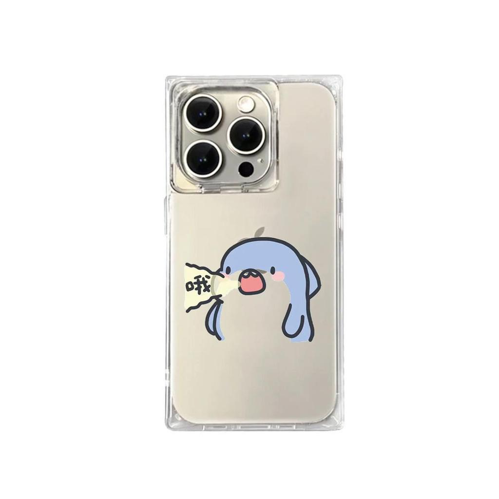 Square Back Tube Protection Clear Case For iPhone 12 16 ProMax 14 Pro Max 13 15 Plus 11 Anti-Oxygen,Eating Full, Little Monster Pattern Casing