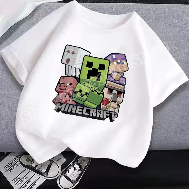Miner Crafted Child Round Neck Cotton T-Shirt Game Themed Print Short Sleeve Top Casual Tees for Boys Summer Clothing Kids Gifts
