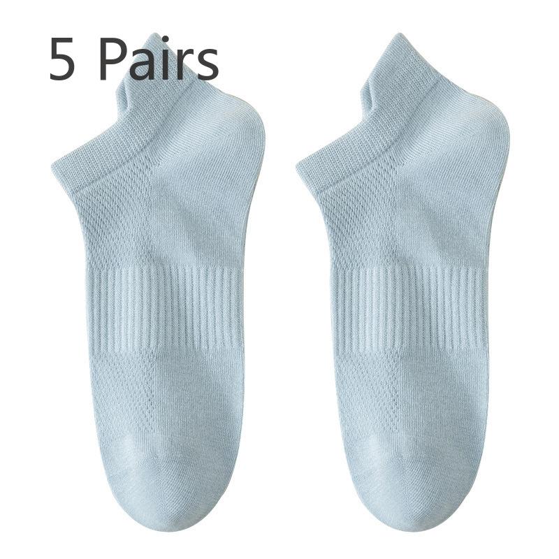 5 Pairs of Women's Spring and Summer Thin 7A Antibacterial Deodorant Mesh Sweet Cotton Short Boat Socks