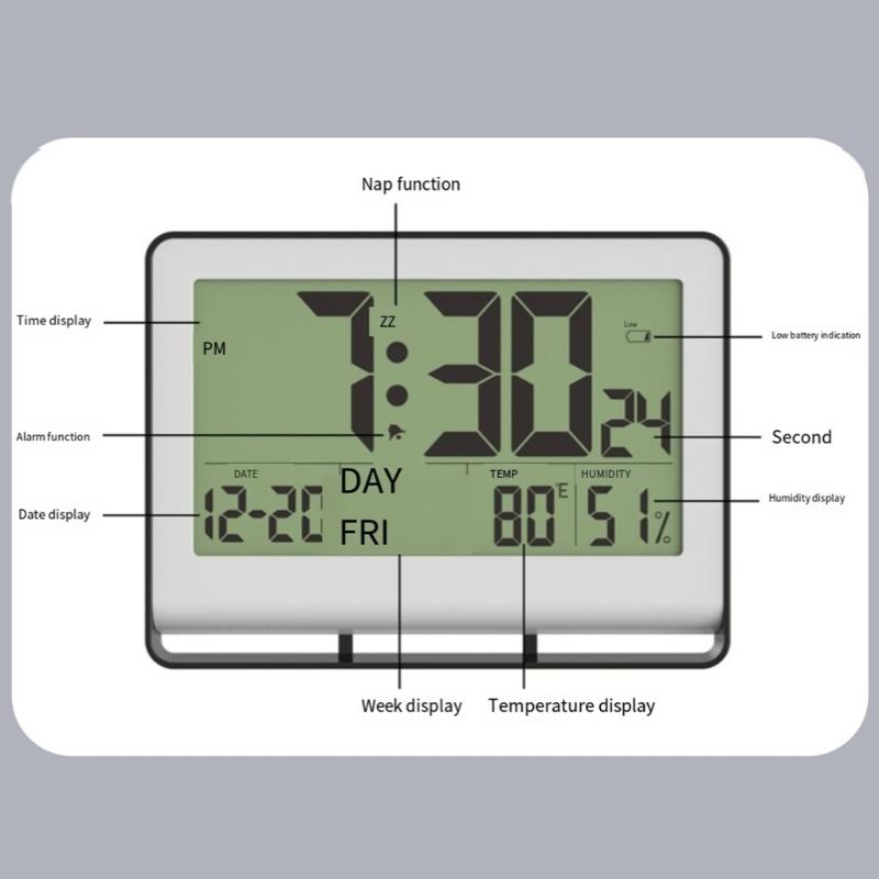 Wall Moutable Tabletop Digital Alarm Clock Large Screen LCD Temperature Hygrometer Display Backlight Battery Powered