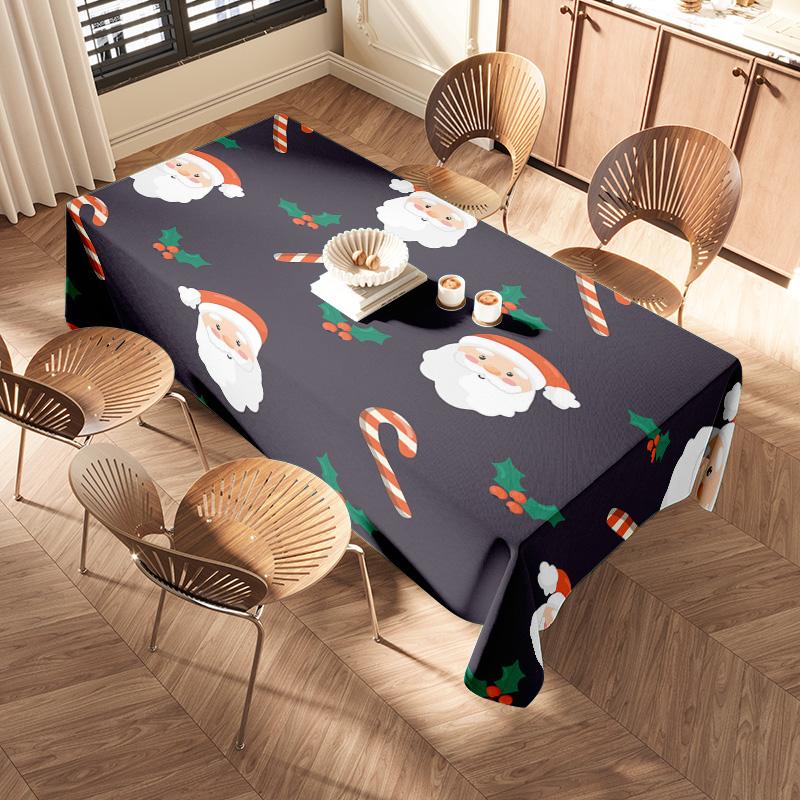 Christmas Tablecloth Santa Claus Candy Canes Floral Design Polyester Winter Decoration Indoor Kitchen Living Room Christmas Deco