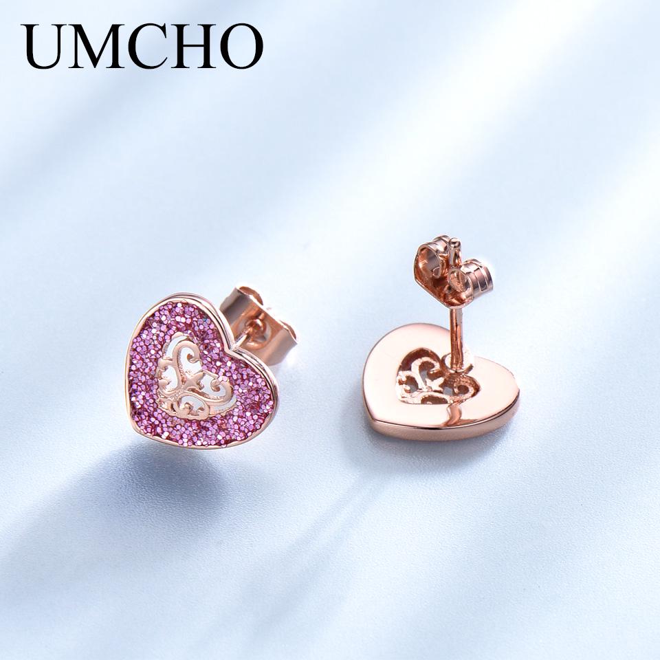 Umcho Fashion Rose Gold Earrings with Personalized Design Love Small Circle Zircon Earrings