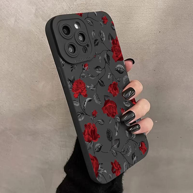 New Retro Fashion Rose Phone Case For iPhone16 15 14 13 12 11 Pro Max Mini XS XR X Plus Shockproof Matte Soft Silicone Cover