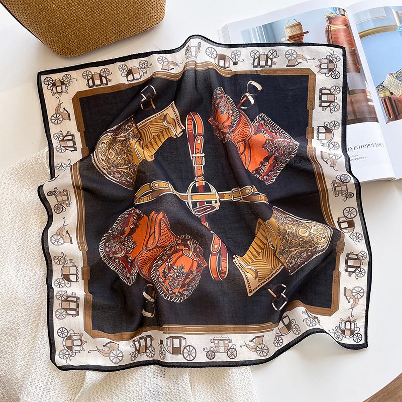 53 small square scarf women s summer thin high-end fashion silk cotton silk scarf decorative silk cotton scarf tied silk cotton square scarf 53cm