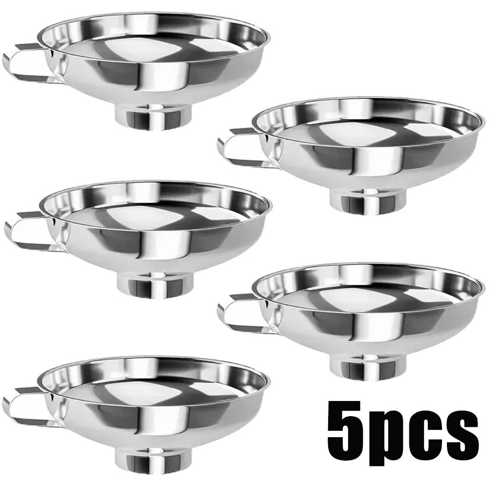 1/5pcs Stainless Steel Wide Mouth Funnel Multifunctional Easy Clean Jam Canning Funnel For Liquid Spices Filling Kitchen Tools