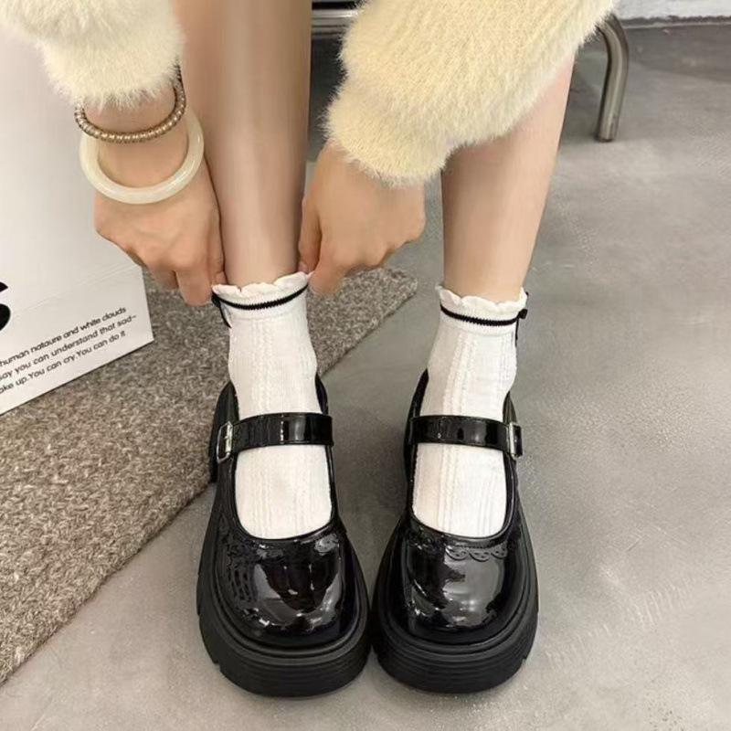 

Туфли Мэри Джейн на высоком каблуке в британском стиле 2025 года из кожи на толстой подошве – универсальная женская обувь для весны/осени 35 чёрный