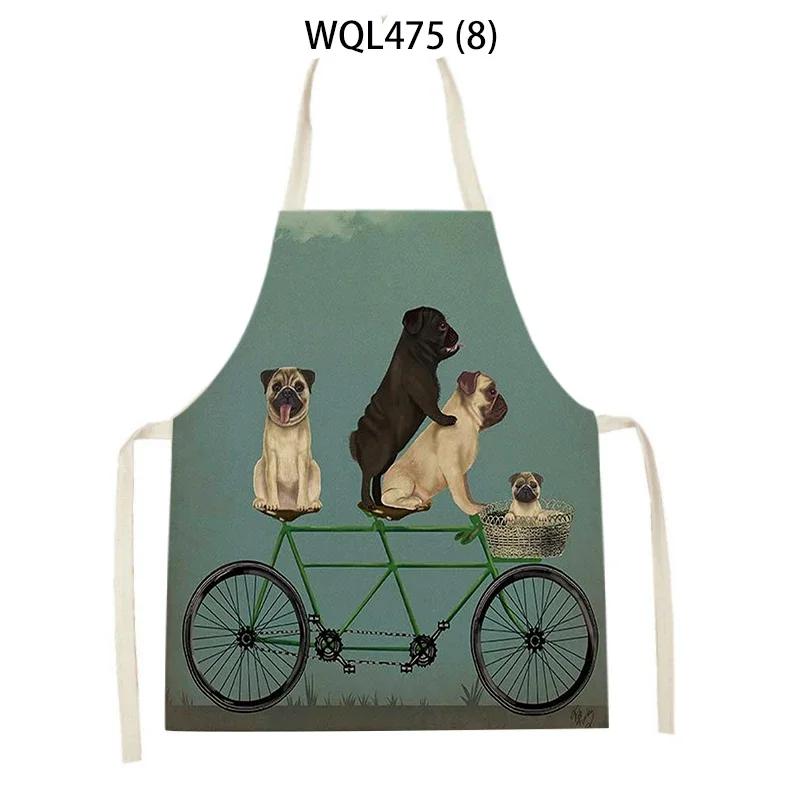 Cartoon Dog Printed Sleeveless Kitchen Aprons Animal Rabbit Fox Pattern Cooking Baking Waist Bib Household Cleaning Pinafore