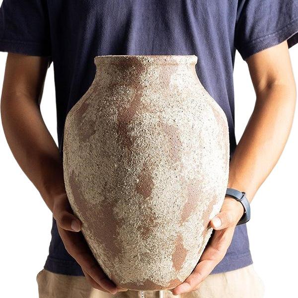 Wabi-Sabi Style Unglazed Terracotta Vase with Floral Design for Retro Living Room or Dining Table Decor