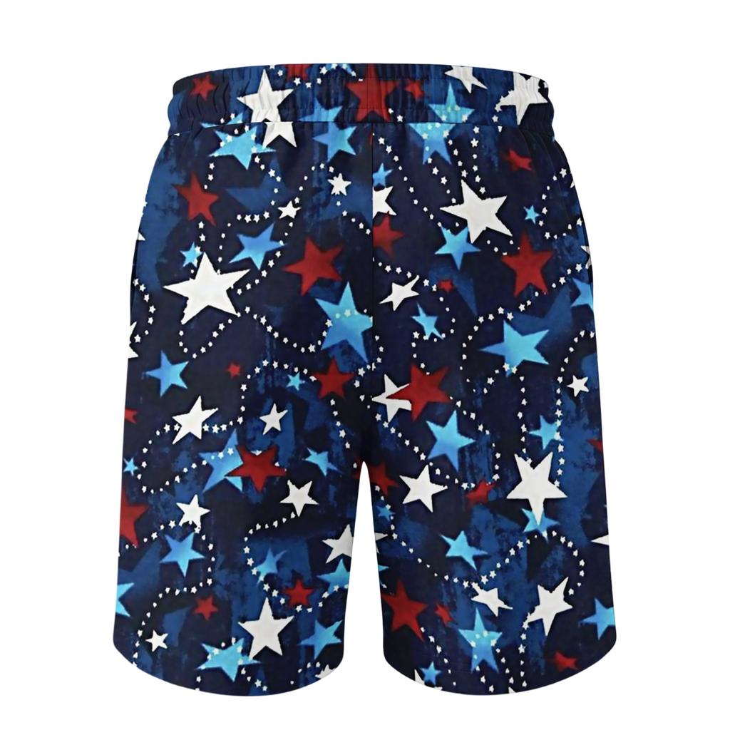 Men's Drawstring Waist Casual Shorts with Star Stripe Print Loose Fit Elastic Waistband and Side Pockets for Daily Wear