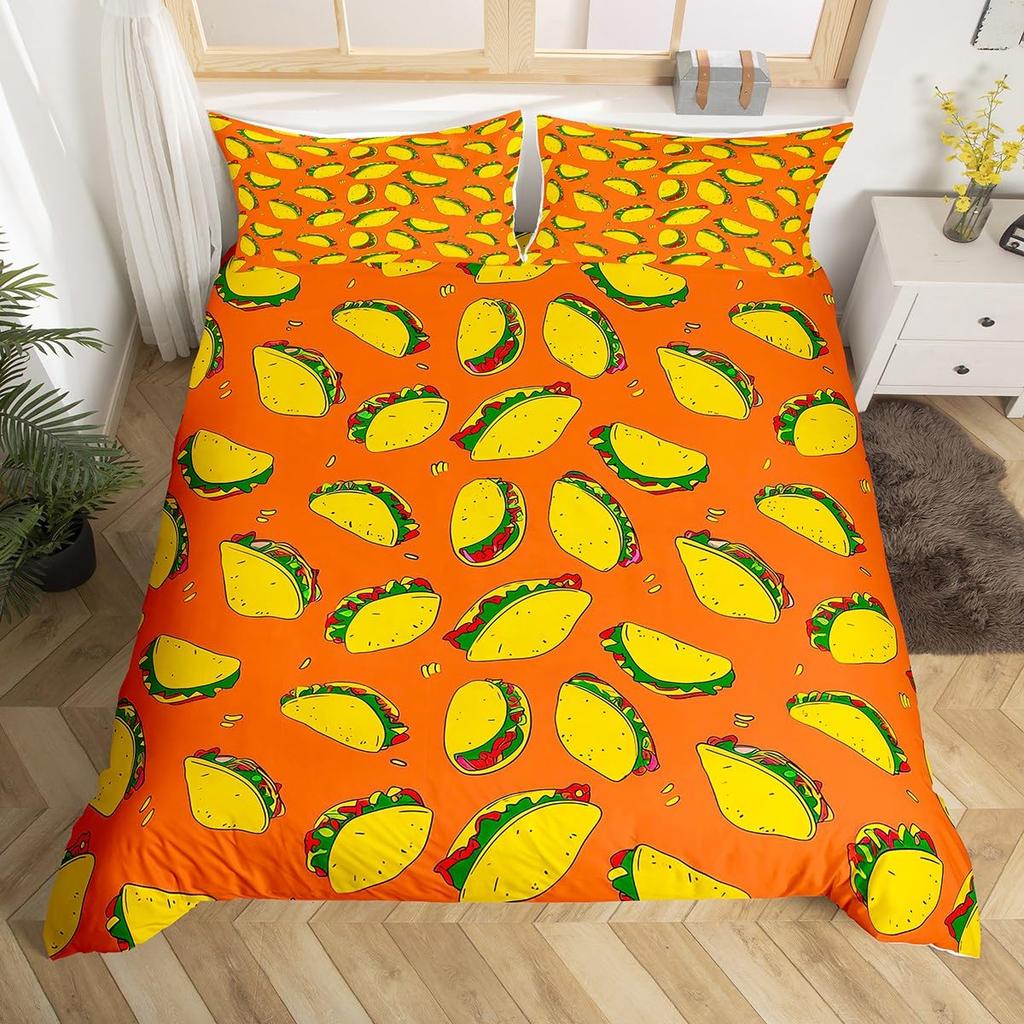 Funny Food Duvet Cover Mexican Taco Bedding Set Twin,Avocado Pepper Realistic Food Design Quilt Cover Easter Gift Party Decor