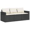 Garden Sofa with Cushions 3 Seater Black Poly Rattan