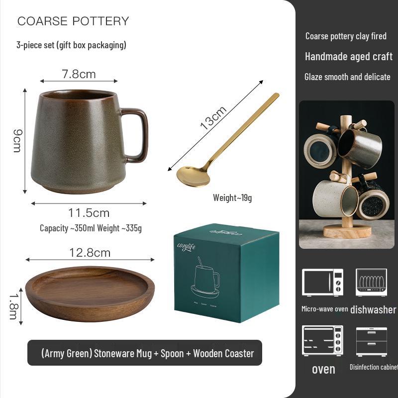 Japanese Retro Ceramic Mug Set – Creative Household & Office Coffee Cups with Gift Box