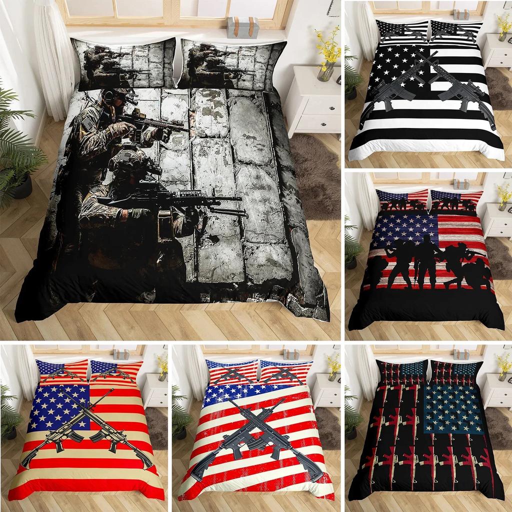 American Flag Machine Gun Comfortable Duvet Quilt Cover Pillowcase Bedding Set Children Bedroom Decoration Home Textile