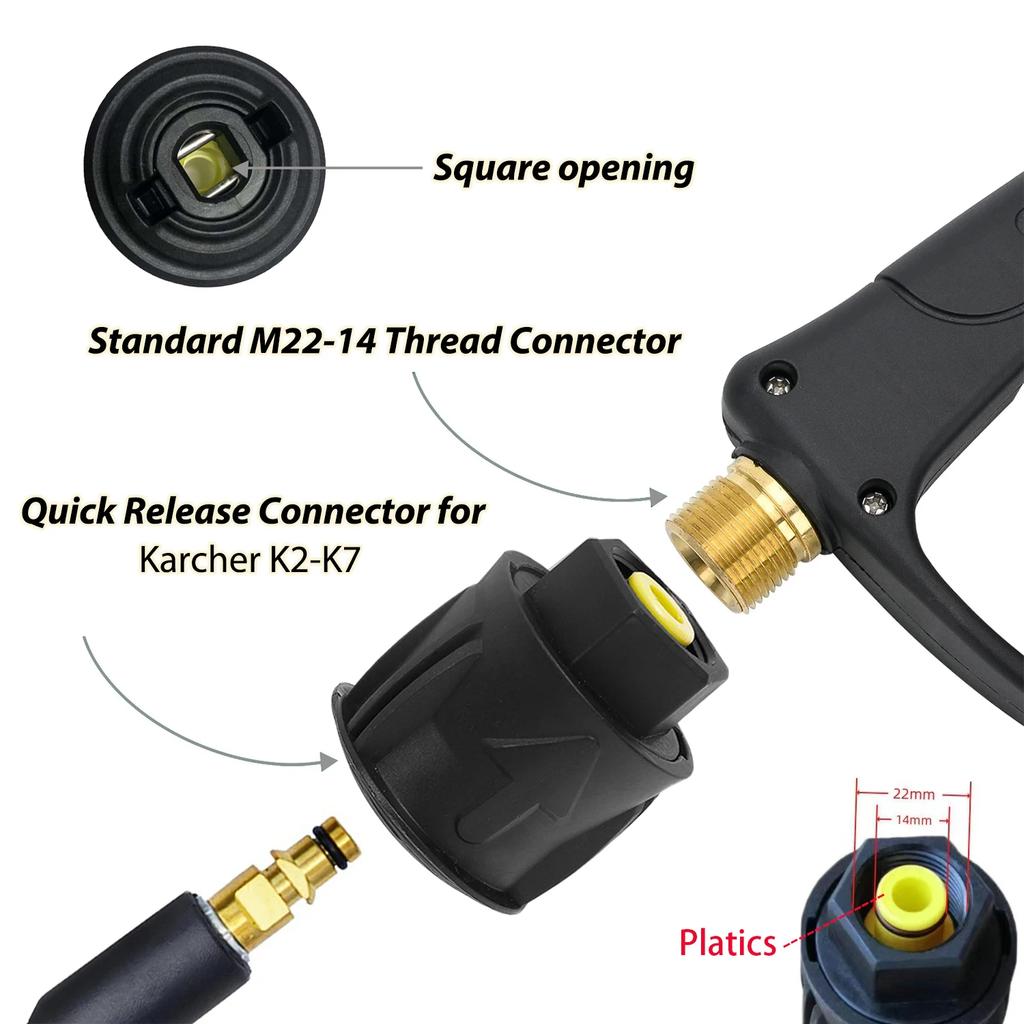 High Pressure Spray Gun 5 Soap Nozzles, 14mm M22/1/4" Quick Connect, for Karcher Nilfisk, Car Wash Foam Washer, Pressure Washer