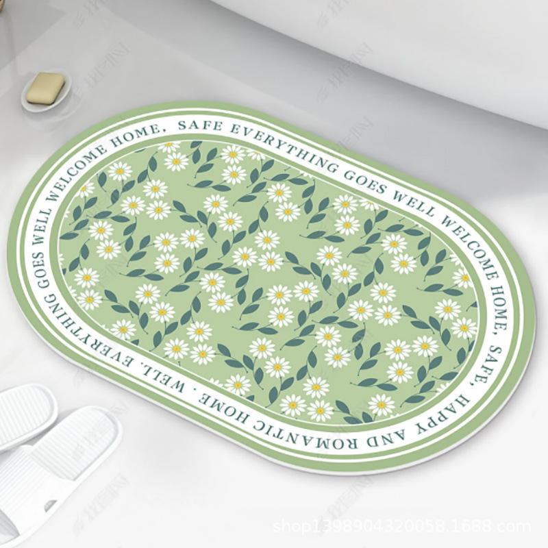Oval Bathroom Absorbent Carpet Bathroom Entrance Door Mat Minimalist Printed Bathroom Mat