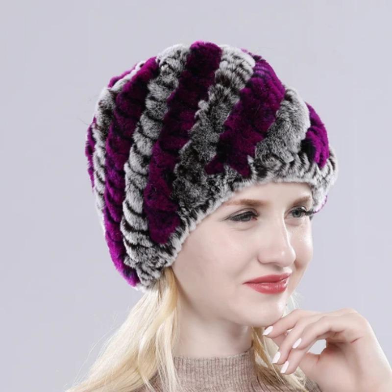 Russian Lady 100% Natural Real Rex Rabbit Fur Hats Women Kintted Outdoor Rex Rabbit Fur Hat New Warm Real Fur Caps