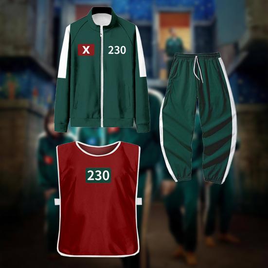3 Pcs/Set Cosplay Costume Zip-up Sweatshirt Jacket Drawstring Pants with Vest Korean Game Tracksuit Set for Women Men Sports Running Gym