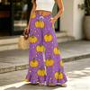 Women’s High Waist Drawstring Wide Leg Pants with Pockets Halloween Print Loose Fit Ruffle Hem Long Casual Trousers