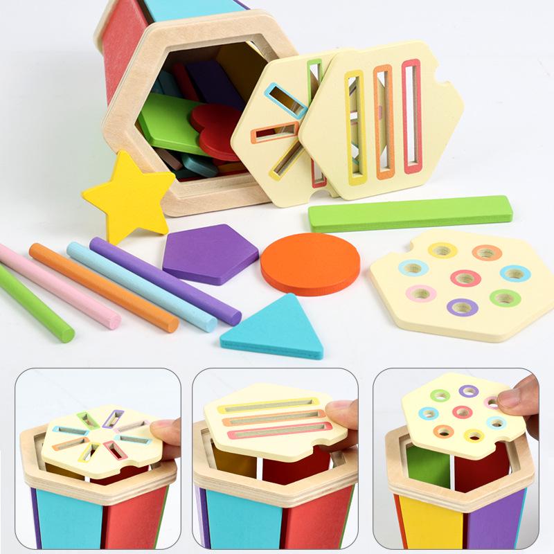 Montessori Wooden Color and Shape Sorting Cup Set for Early Learning and Grip Development 