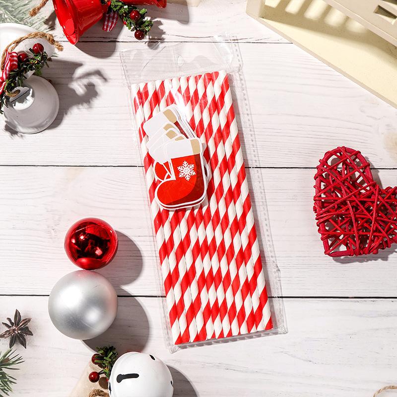 12pcs/pack Christmas Paper Straws Santa Claus Snowman Christmas Party Decoration Straw 2026 New Year Party Supply