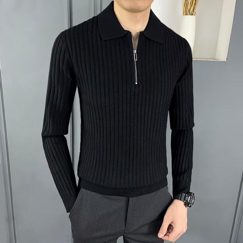 

Men s Half-Zip Ribbed Knit Polo Sweater - Autumn/Winter Light Luxury Business Top. 2XL [145-155 kg]