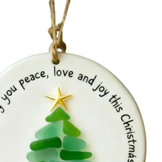 Yousheng Sea Glass Christmas Tree Ornament Coastal Christmas Tree Pendants Handcarfted Sea Glass Art Christmas Decoration for Holiday Home Decor