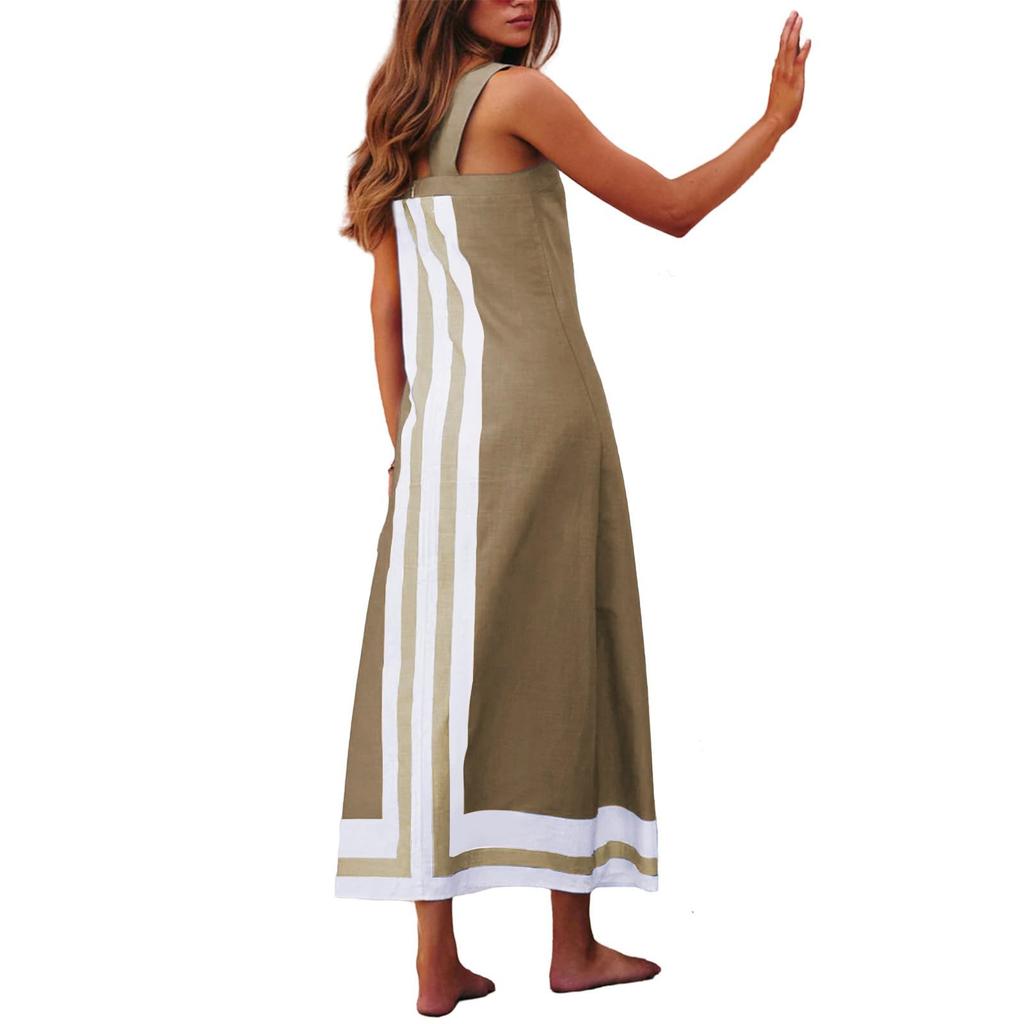 Women's Fashion Sleeveless Colorblocked Shoulder Strap Dresses