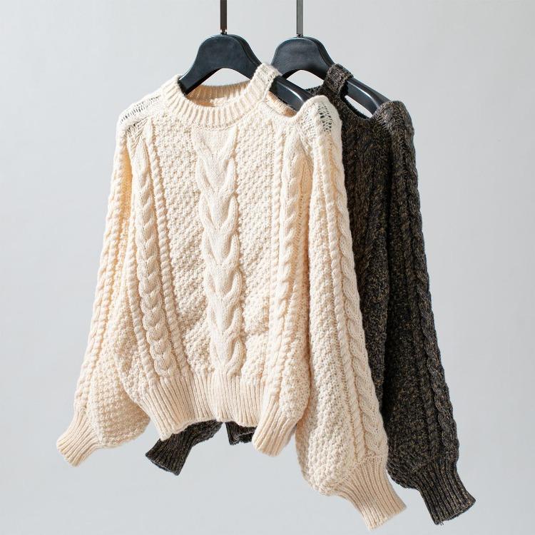 Vintage Autumn Winter Solid Color Loose O Neck Long Sleeve Cardigan Sweater Knitwear Top