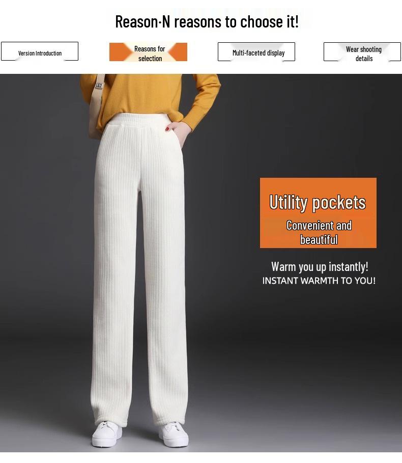 Women's Chenille Wide-Leg Corduroy Pants, Fleece-Lined Lambswool, Autumn/Winter 2023 Collection