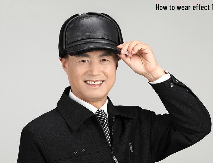 Ανδρικό Χειμερινό Καπέλο από Γνήσιο Δέρμα με Προστασία για τα Αυτιά και Βελούδινη Επένδυση για Ηλικιωμένους