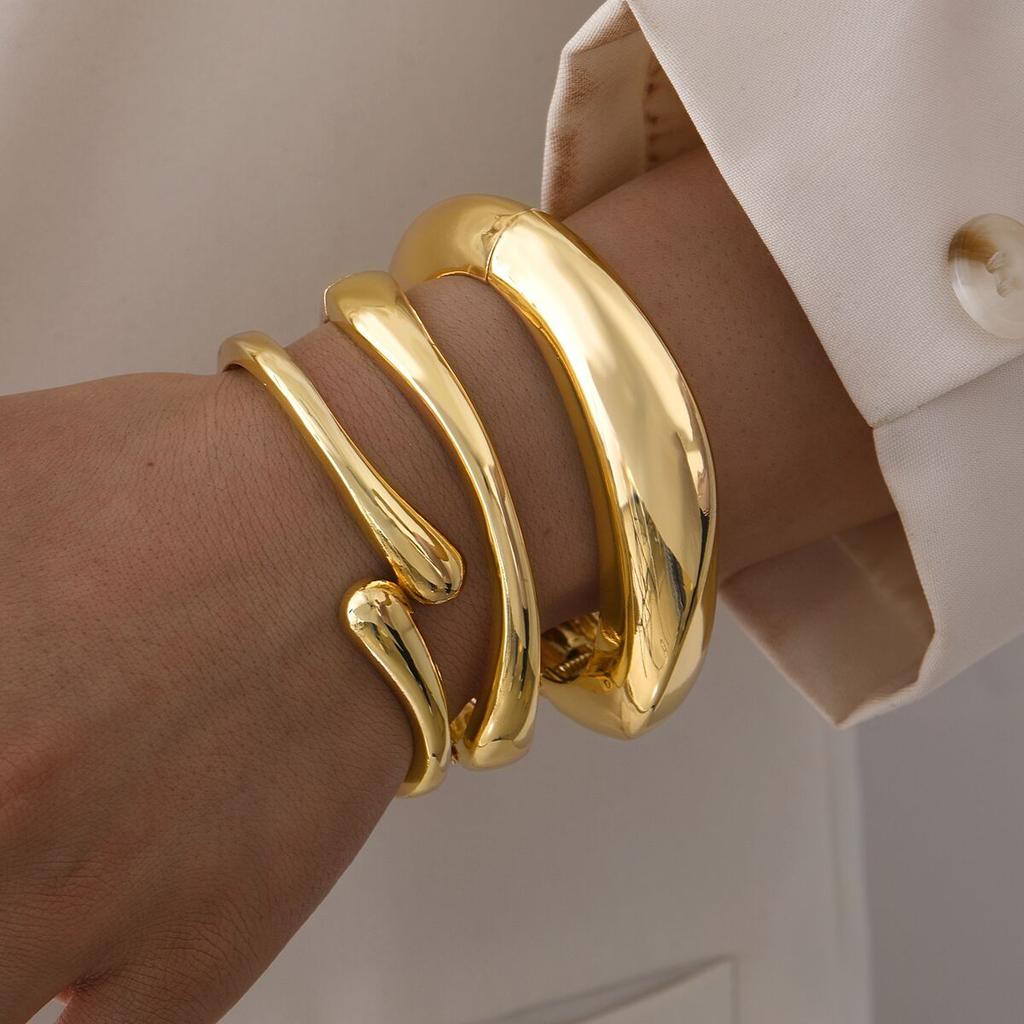 3 Stuks Vintage Dikke Brede Armbanden Set voor Vrouwen Punk Eenvoudig Gouden Kleur Geometrische Manchet Armbanden Trendy Feest Hip Hop Sieraden Nieuw