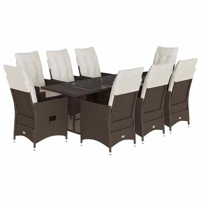 VidaXL Garden Dining Set and Cushions 9 Pcs Brown Poly Rattan 3276777