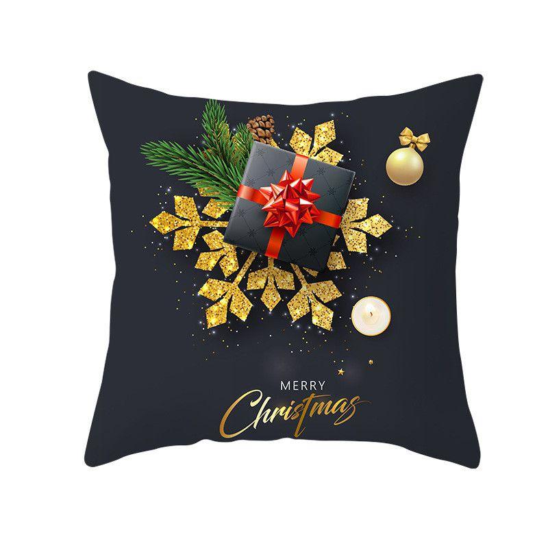 18" Merry Christmas Cushion Cover Home Decor Xmas Throw Pillow Case Gold Black