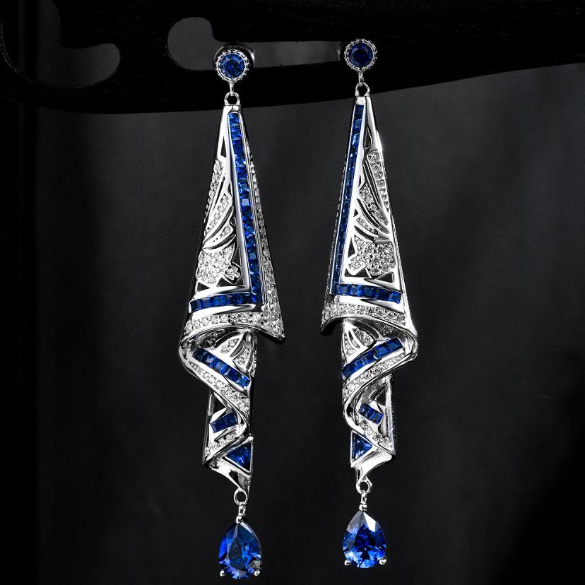 

Новые серьги из серебра S925 с инкрустацией сапфиром королевского синего цвета, модные, изысканные, с трехмерной резьбой, свадебные украшения синий