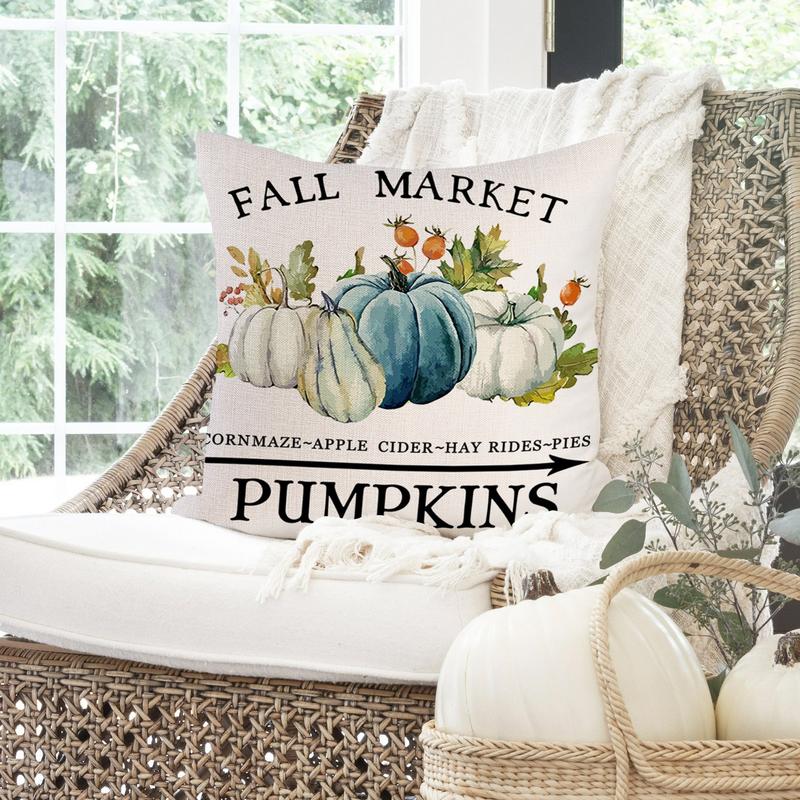 Fall Throw Pillow Covers 4Pcs Pumpkin Linen Pillow Covers For Thanksgiving Soft Comfortable Cushion Covers Decorative For Sofa