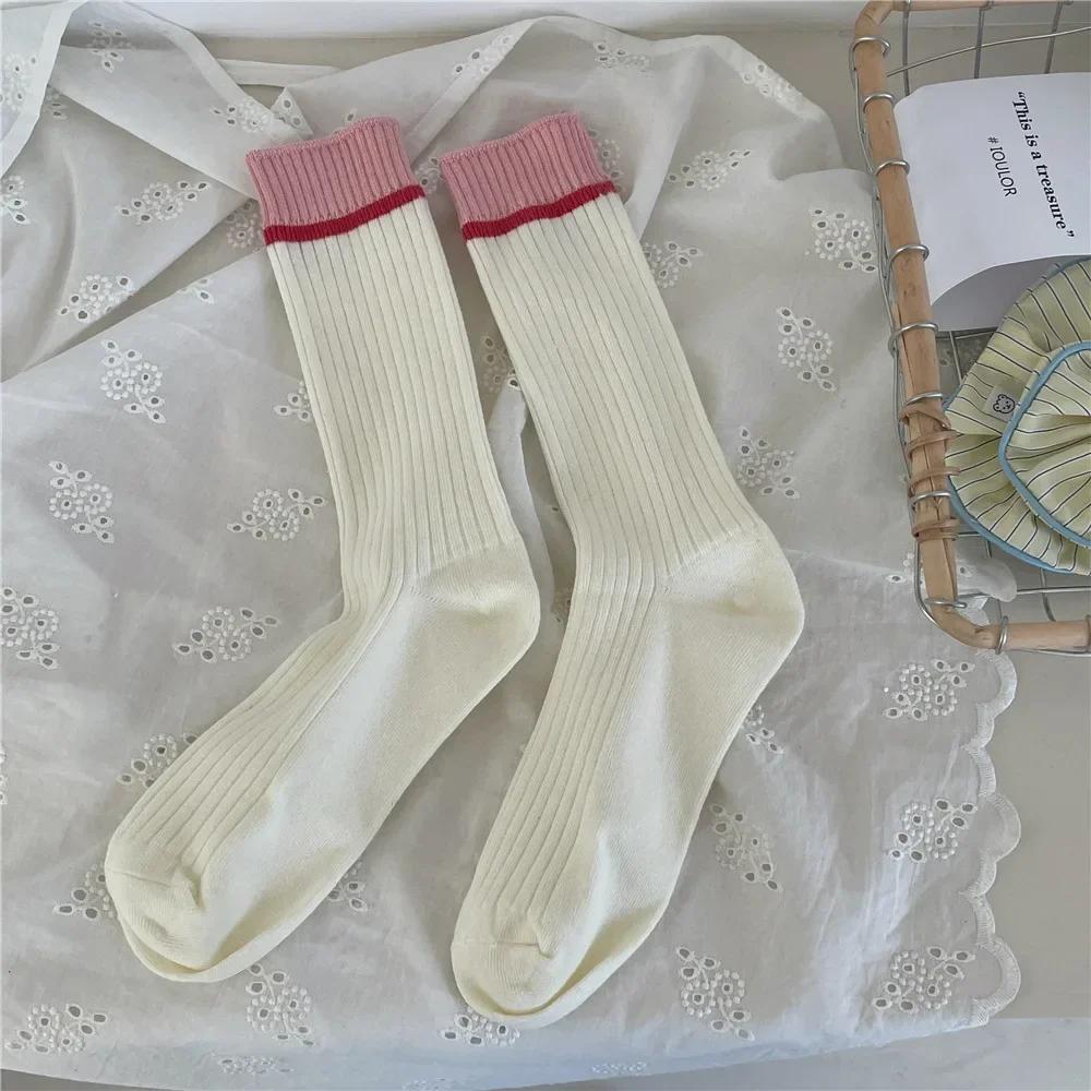 

Knitting Cotton Women Socks Korean Fashion Color Matching Elastic Long Socks Casual Fashion Girls Harajuku Streetwear Crew Socks EUR 34-39 розовый