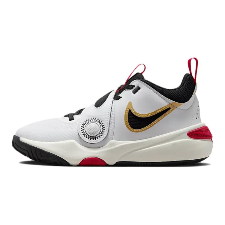 Nike Team Hustle D 11 GS Kids White Metallic Gold University Red Black Basketball Shoes DV8996-104 38.5