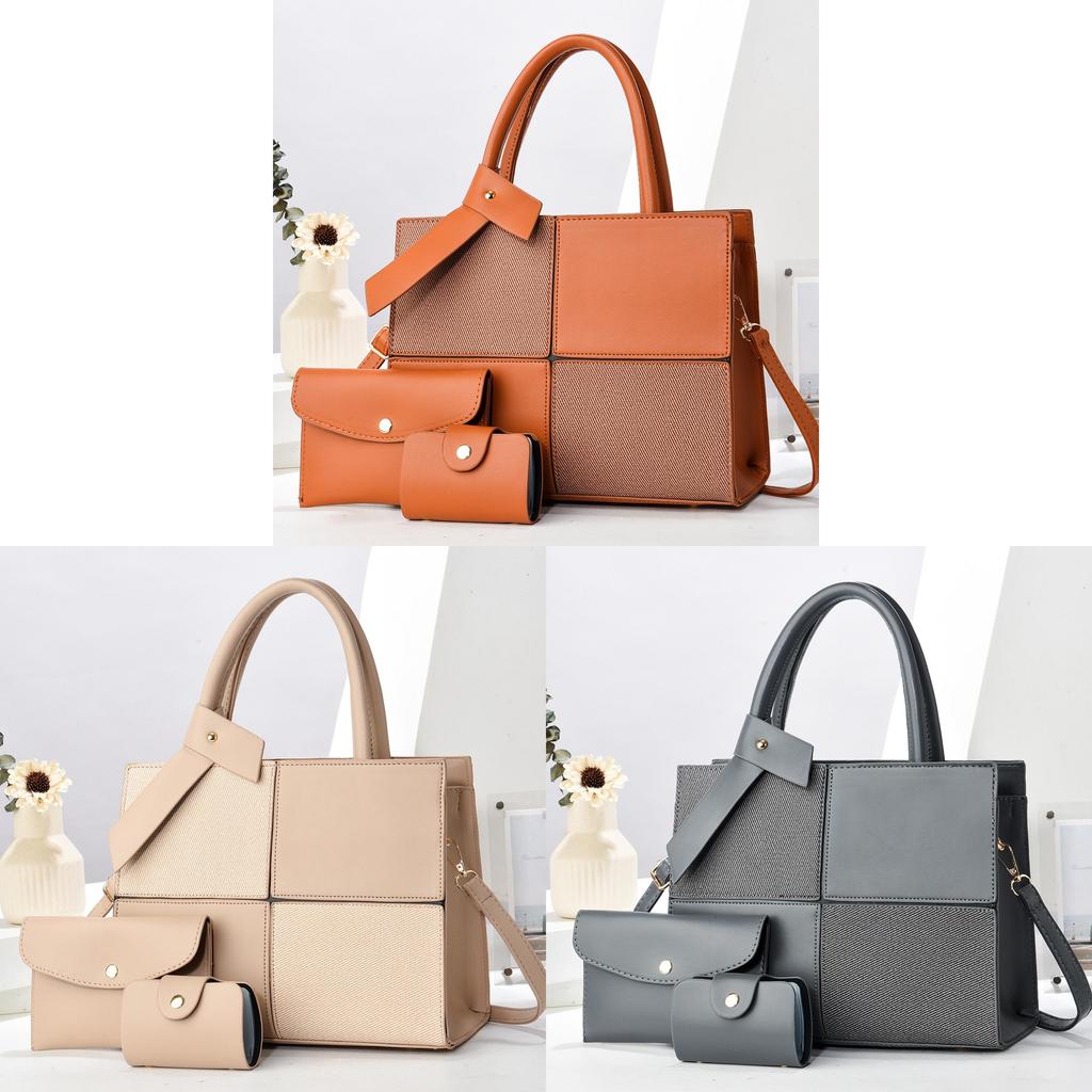 Pu Spliced Color Block Mother Daughter Bag With Zipper Closure For Daily Use
