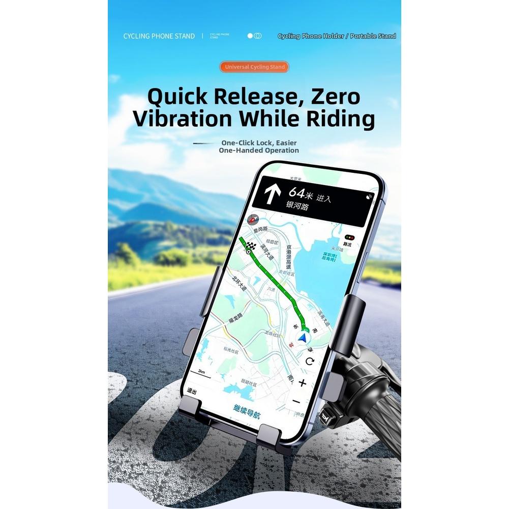 Motorcycle Phone Mount with 360 Degree Ball Joint Rotation and Shock Absorbing Pads Fits Phones 47 To 71 Inches