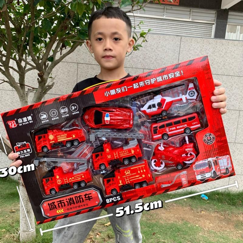 Construction Truck Fire Truck Inertia Pull Back Truck Set Gift Box Excavator Bulldozer Model Boy Toy