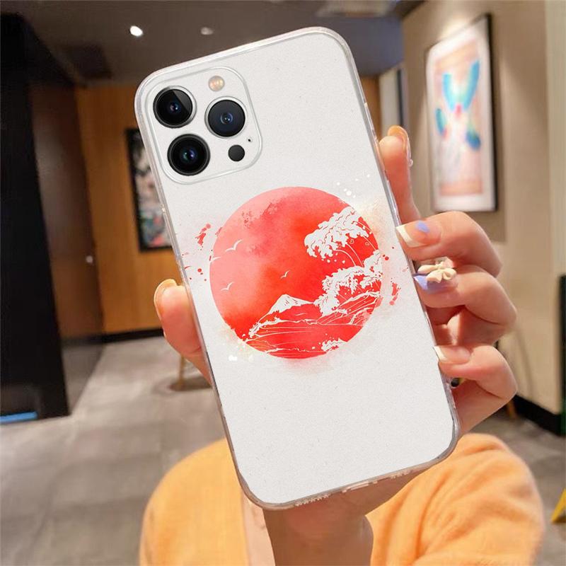 Phone Case For iphone 17 Air 17 Pro Max 16 15 14 13 Pro Max 15 16 Pro 15Plus Wave Art Japanese Green Illust