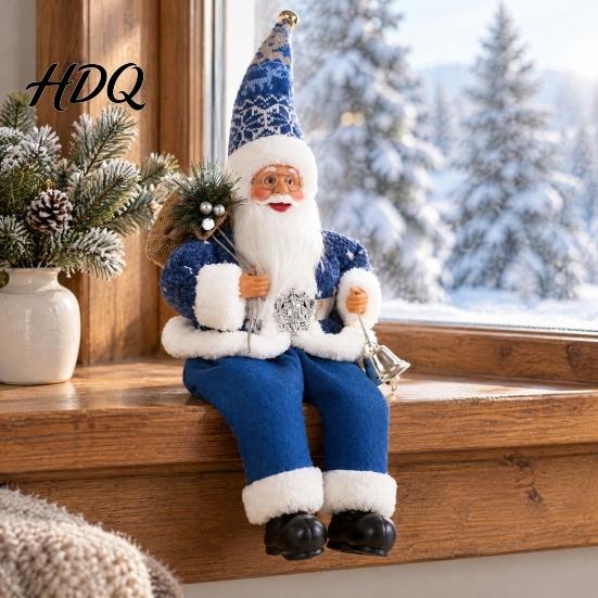 Indoor Festive Shelf Sitter Christmas Sitting Santa Claus Figurine Cute Doll with Gift Bag Xmas Home Ornament Collection And Presents for Holiday
