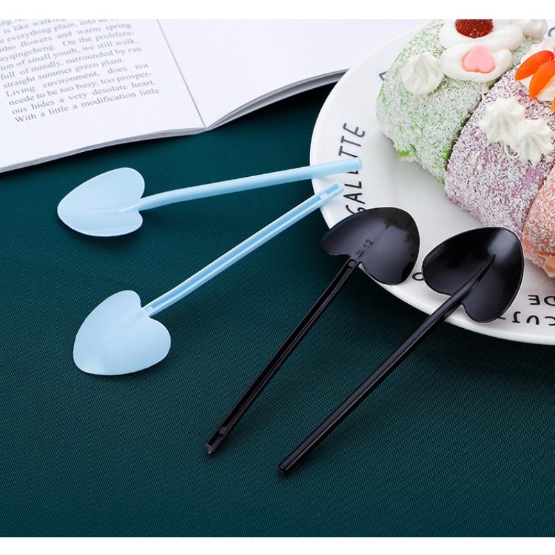 100Pcs Heart Shape Disposable Spoons - Colorful Long Handle Dessert Spoons For Ice Cream, Cake, Pastry, Mooncakes | Cute Party
