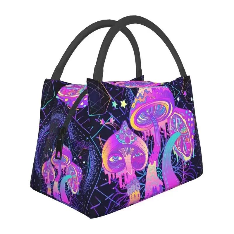 Mushroom Trippy Psychedelic Neon Pastel Goth Insulated Lunch Bags Leakproof Cooler Thermal Lunch Box Beach Camping Travel