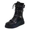 New European and American punk belt buckle flat bottom side pull short boots large size boots