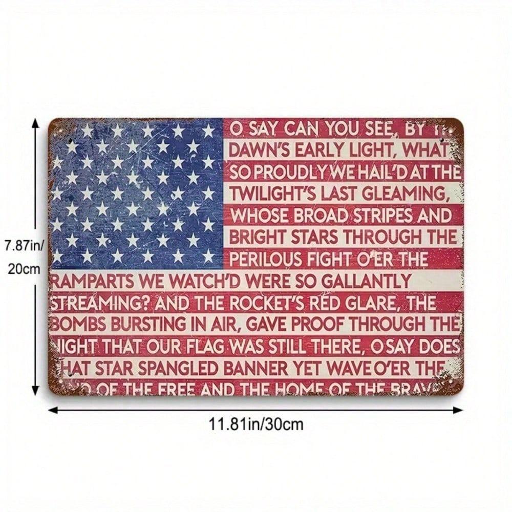 Vintage Patriotisches Blechschild 8x12 Amerikanische Flagge Wanddekoration Rustikale Hymnenkunst